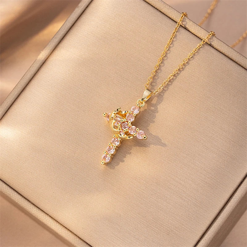 Aveline Cross Crystal Necklace